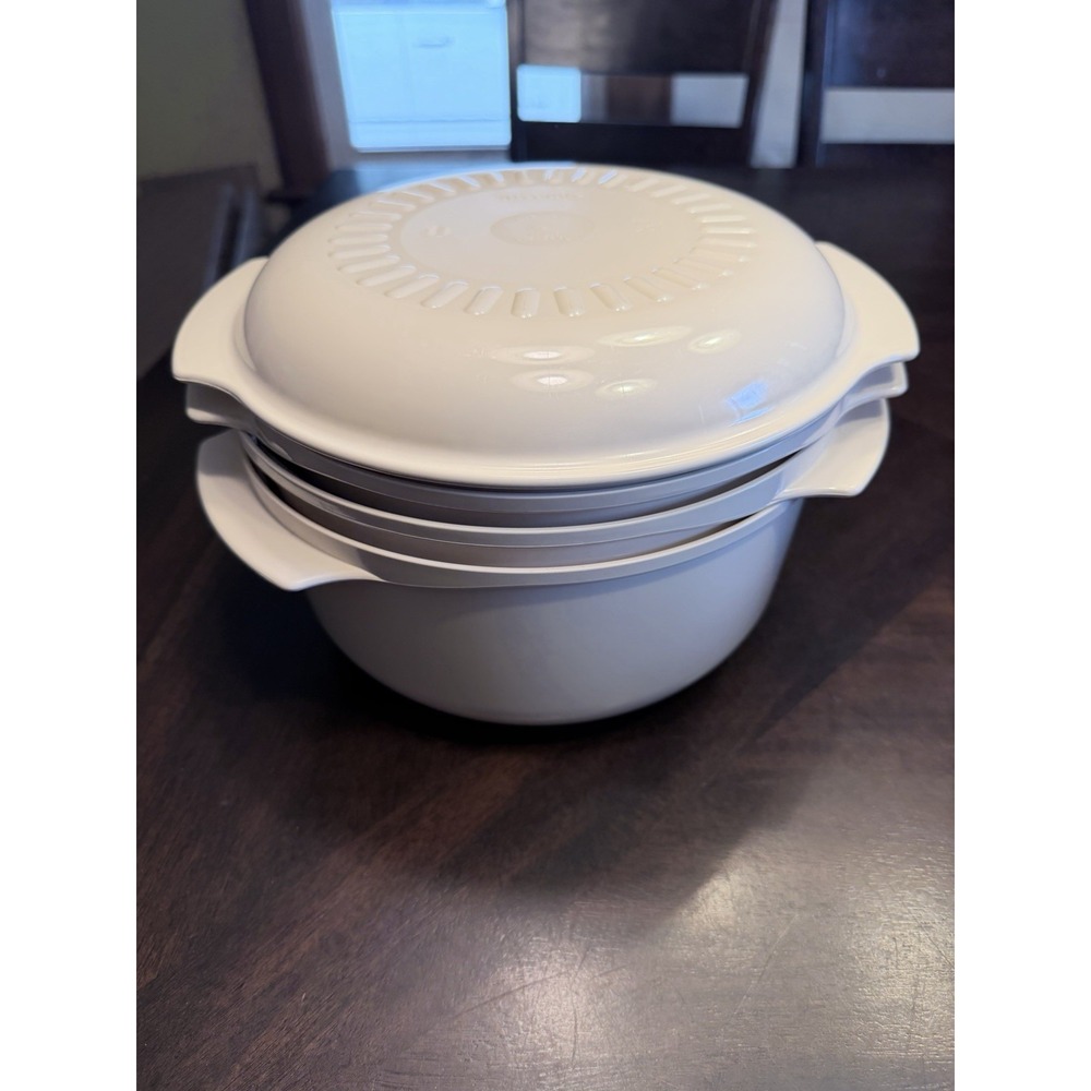 Tupperware Stack Cooker 4 piece Microwave Steamer Steam N Serve Almond Beige